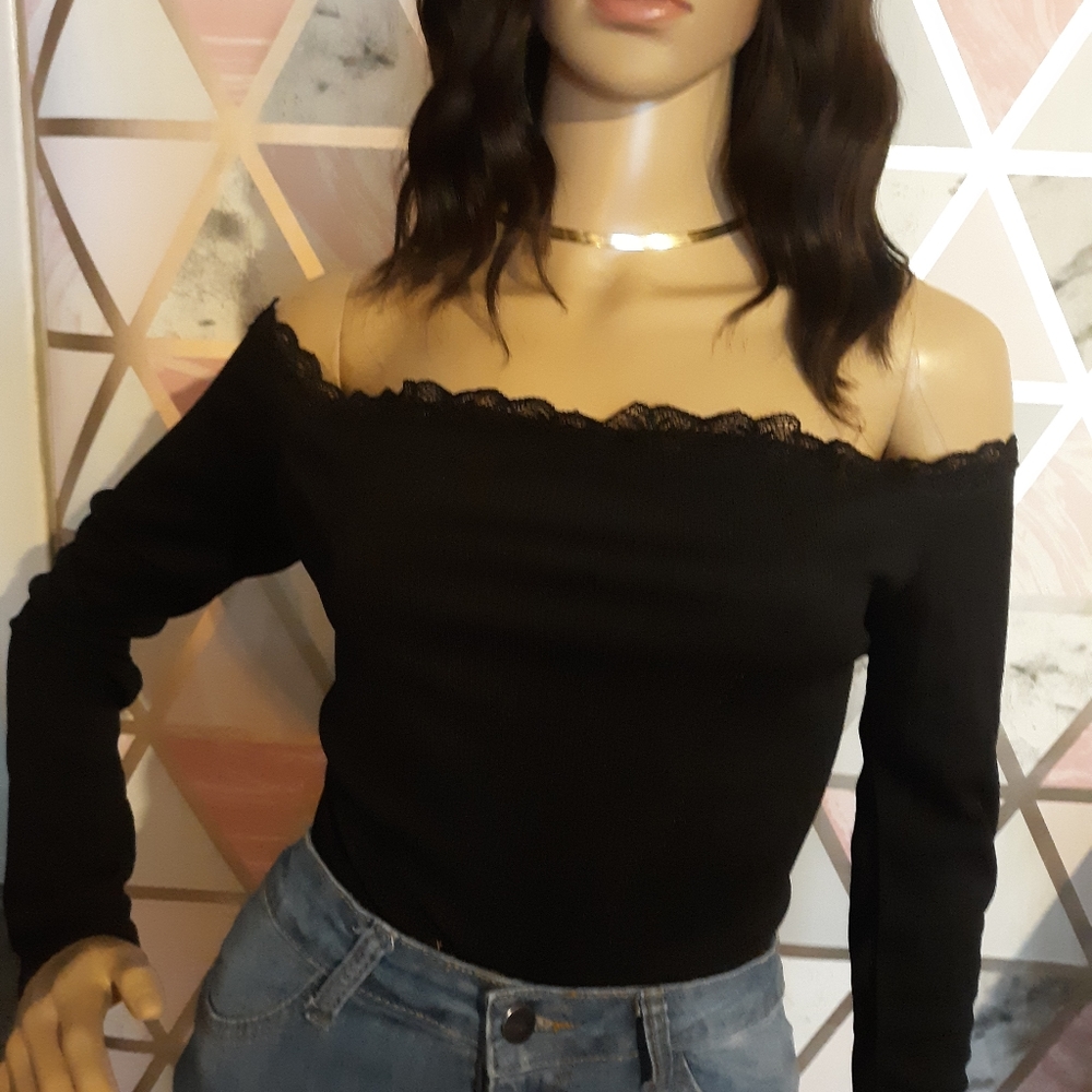 Nasty Gal Black off the shoulder bodysuit